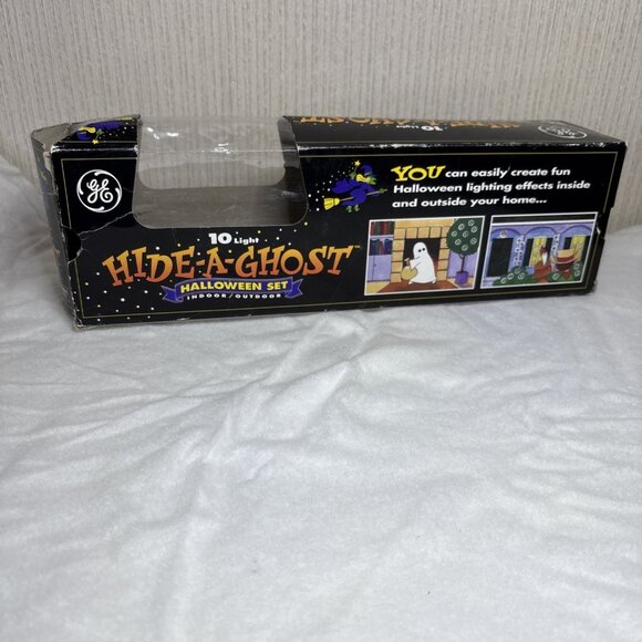 Vtg GE Halloween String Lights Ghost Pumpkin 10 In/Outdoor Glass Blinking 1998 - Picture 1 of 14